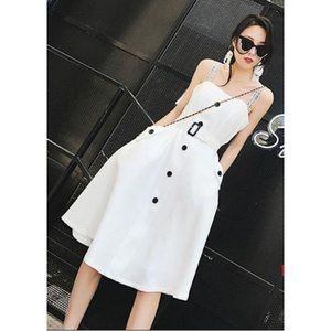 Yangpaopao Sleeveless Midi A-Line Cami Dress in White Size CN -S (US - XS)